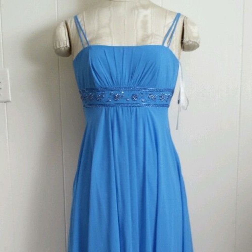 NWT David's Bridal Blue Spaghetti Strap  W/Beaded size 4